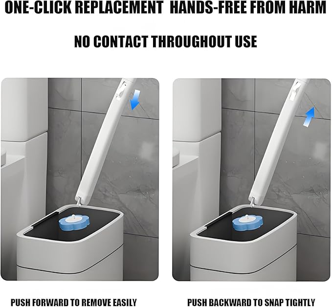Disposable Brush with Holder & Refill Heads - Hygienic Sanitary Toilet Cleaner for Easy Cleaning, Streak-Free Fresh Bathroom, No Mess Disposable Toilet Bowl Cleaner Wand (1, Grey)