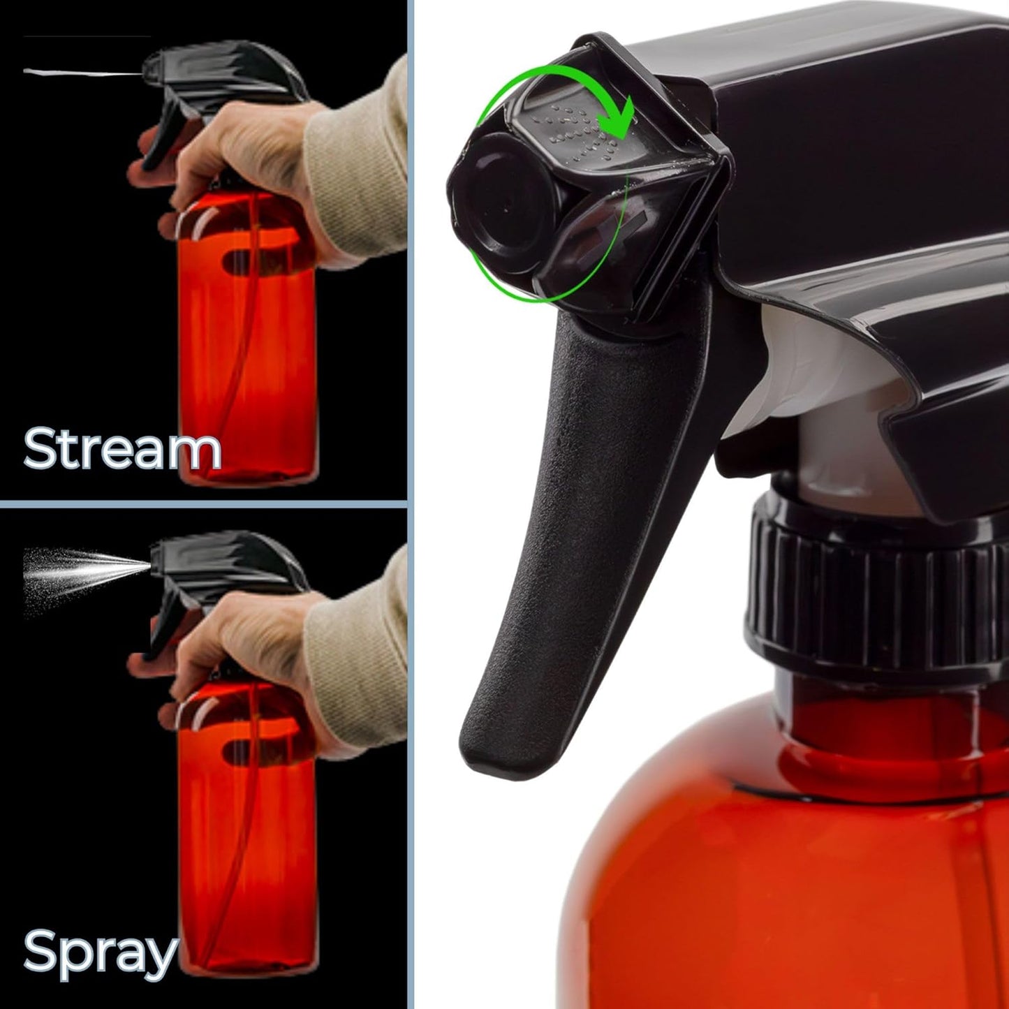 Cornucopia Brands 16oz Amber PLASTIC Spray Bottles w/Heavy Duty Mist & Stream Sprayers & Chalkboard Labels (6-pack); PET #1 Plastic Bottles, BPA-Free