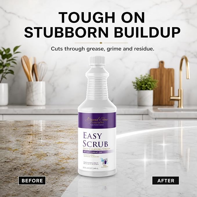 Stone Cleaner and Polish That Restores Shine, Deep Cleaning Cream for Quartz, Marble & Quartzite Countertops, Travertine Cleaner & Stone Shower Cleaner, Removes Buildup, Water Spots & Grease, 32 oz