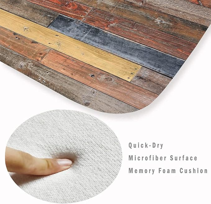 WODEJIA Flannel Mat Non Slip Bedside and Living Room,Clearance MatS Absorbent Moisture Dust Forlaundry Room,Bath Rugs Sponge Foam Soft for Bathroom and KitchenRustic Old Wooden Board 59 x 24 Inches