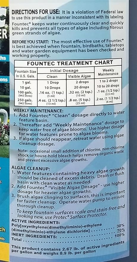 EASYCARE 50064 Fountec Algaecide and Clarifier, 64 Fl. Oz