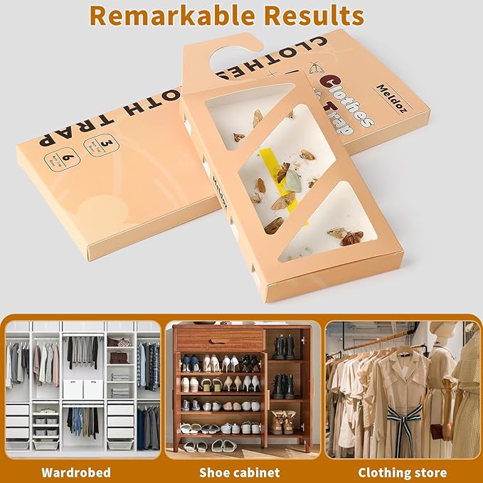 Clothes Moth Traps with Powerful Pheromones, Non-Toxic & Odor-Free Sticky Moth Traps for Clothes & Closets, Refillable 12-Pack