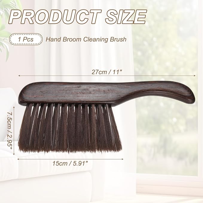 HARFINGTON Hand Broom Brush 11" Soft Bristles Dusting Brush Cleaning Duster with Curved Handle and Three Rows of Bristles for Car Bed Counter Sofa Furniture Clothes, Brown