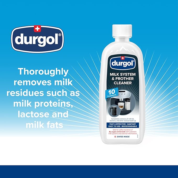 Durgol Swiss Espresso, Descaler and Decalcifier, 4.2 Fluid Ounces (Pack of 2) Milk System and Frother Cleaner for All Brands of Coffee Makers, External Milk Frothers, 16.9 Ounce, White