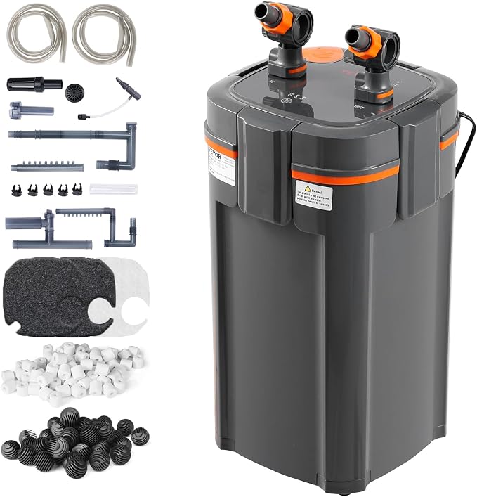 VEVOR Aquarium Filter 238GPH, 3-Stage Canister Filter 55-75 Gallon, Ultra-Quiet Internal Aquarium Filter with UV Protection, Submersible Power Filter with Multiple Function for Fish Tanks, 11W