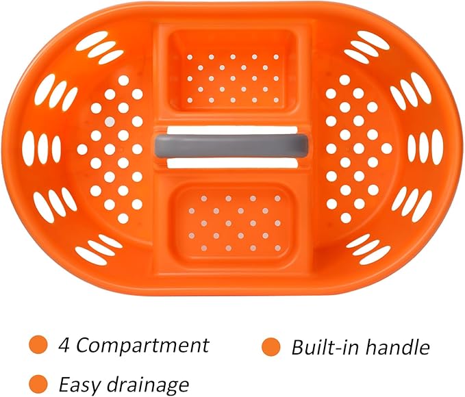 SIMPLYKLEEN Large Shower Caddy Portable 2PC - Made in USA Plastic Jumbo Size Dorm Storage Candy Tote with Handle Shower Organizer for Bathroom, Pantry, Kitchen, College Dorm, Orange