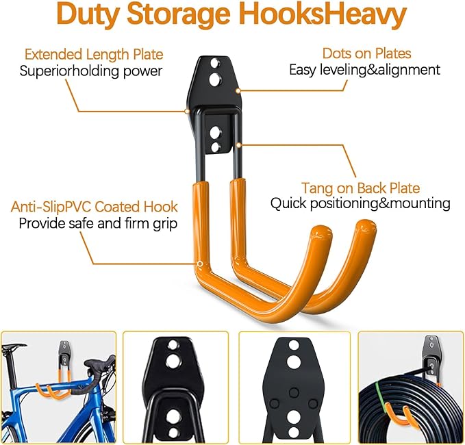 3-H Garage Wall Hooks 20 Pack,Garage Hooks Heavy Duty,Garage Storage Hooks for Hanging and Organizing Garden,Lawn,Yard Tools,Chairs,Ladders,Weed Eater,Shovel,Blower(Orange)