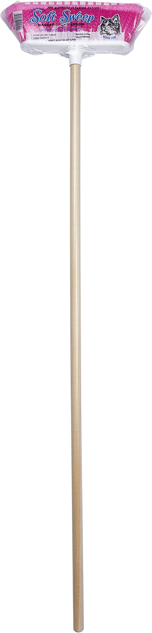The Original Soft Sweep Magnetic Action Broom Assorted Colors with Natural Finish Wood Handles (1 Broom)