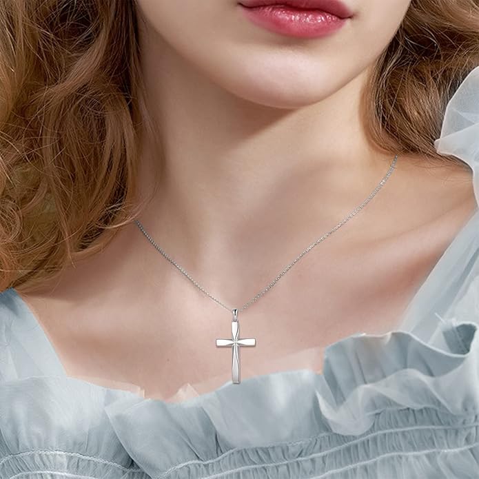 ONEFINITY Religious Cross Pendant Necklace Sterling Silver Origami Cross Pendant Gifts for Women Men Jewelry