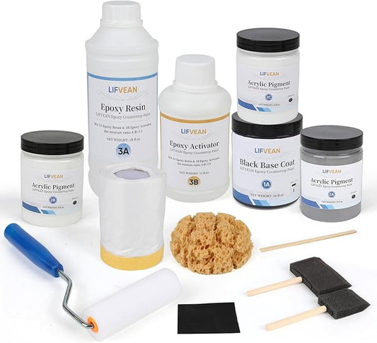 Epoxy Countertop Paint Refinishing Kit for Kitchen Bathroom Glossy Coating for Marble Granite Laminate Ceramic Tile, Cover 40 sq.ft, Granite White