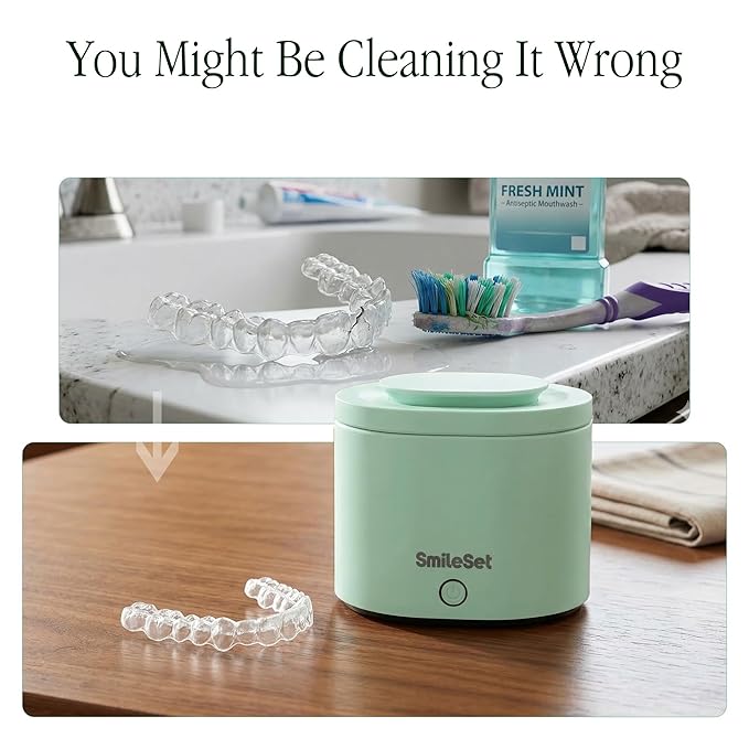 Premium 42000 Hz Ultrasonic Cleaner 200 ml with Sanitizer for Clear Aligners, Retainers, Mouthguards, Dentures, & Night Guards – Deep Cleaning Dental Appliance Cleaner - Mint