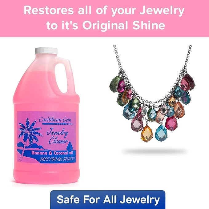 Caribbean Gem Banana & Coconut Oil Jewelry Cleaner (1/2 Gallon Refill) - Jewelry Cleaning Solution Gallon for All Gold, Silver, Diamonds, Rings, Gems & Precious Stones