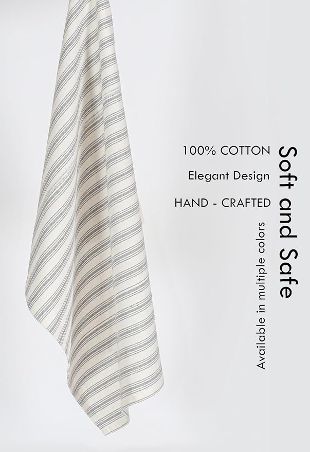 TWINY threads Set of 4 Farmhouse Stripe Kitchen Towels (18x26 Inches) Premium Tea Towels with Hanging Loop, Highly Absorbent 100% Cotton Bulk Kitchen Hand Towels for Drying Cleaning - Grey
