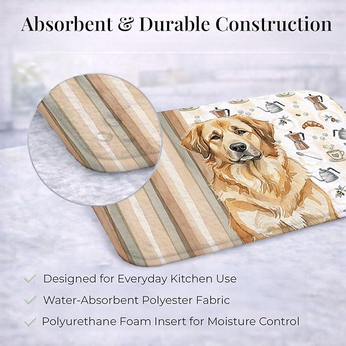 Caroline's Treasures Sandy Leonberger Coffee Bar Dish Drying Mat Absorbent Dish Drying Mat Pad for Kitchen Counter Dish Drainer Mat for Countertop, 14 x 21", Multicolor