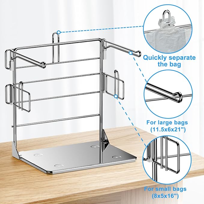 Grocery Bag Holder - Plastic bag Organizer, Detachable Metal Shopping Bag Holder for Grocery Store & Business, Kitchen, Garage