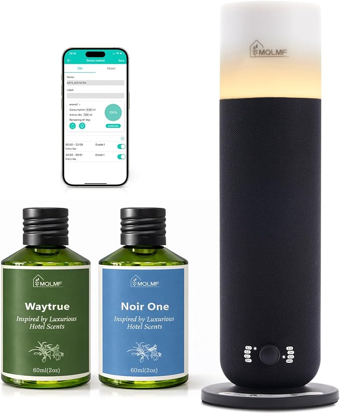 Hotel Collection Diffuser Machine,Fabric-Wrapped Design,Candlelight Atmosphere Lamp,1000 Sq Ft,Waterless Essential Oil Diffuser,Scent Air Machine for Home,Includes 2 x 60ml (2 oz) Oils - Black