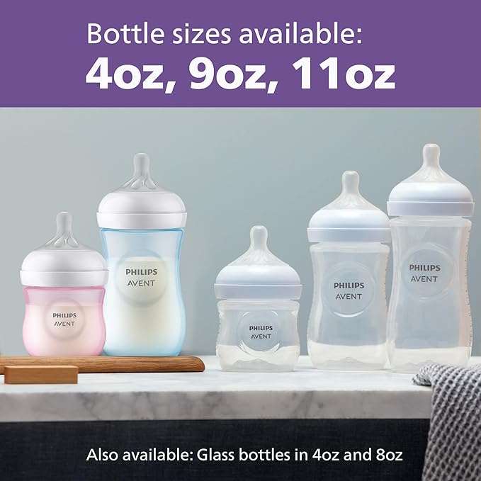 Philips Avent Natural Baby Bottle with Natural Response Nipple, Pink Baby Gift Set with Snuggle, SCD838/03 (Pack of 2)