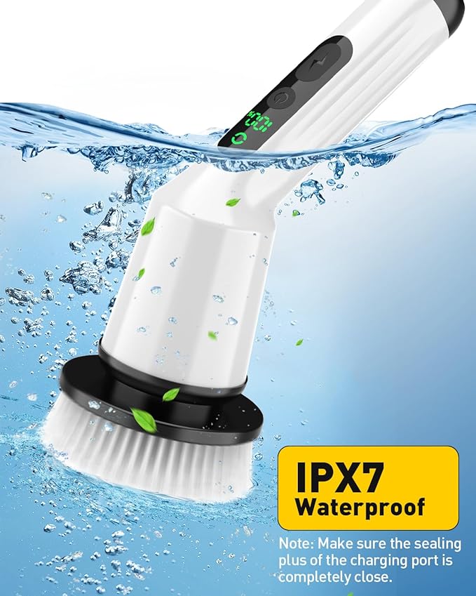 Shower Scrubber with Long Handle, Shower Cleaner Brush with 8 Brush Heads, Cordless Electric Spin Scrubber for Cleaning with 2 Speed, Cleaning Supplies for Bathroom Bathtub Kitchen Floor Tile Toilet