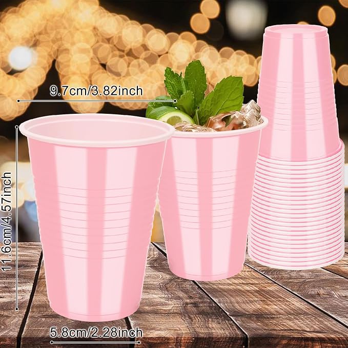 100PCS 16 oz Pink Plastic Cups, Disposable Party Cups for Graduation Weddings, Birthdays & Festive Celebrations, Beverage Holiday Camping Barbecues, Reusable Party Supplies