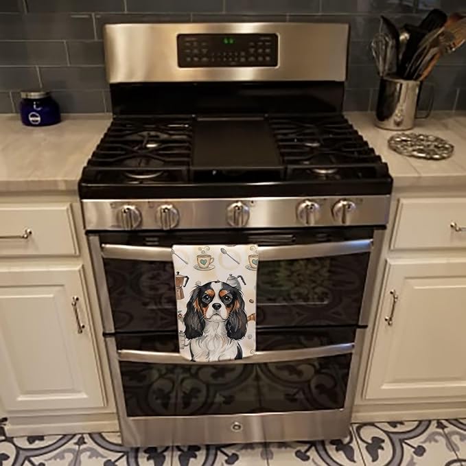 Caroline's Treasures Tricolor Cavalier Spaniel Coffee Bar Kitchen Towel Velour Plush Front and Cotton Loop Back Machine Washable
