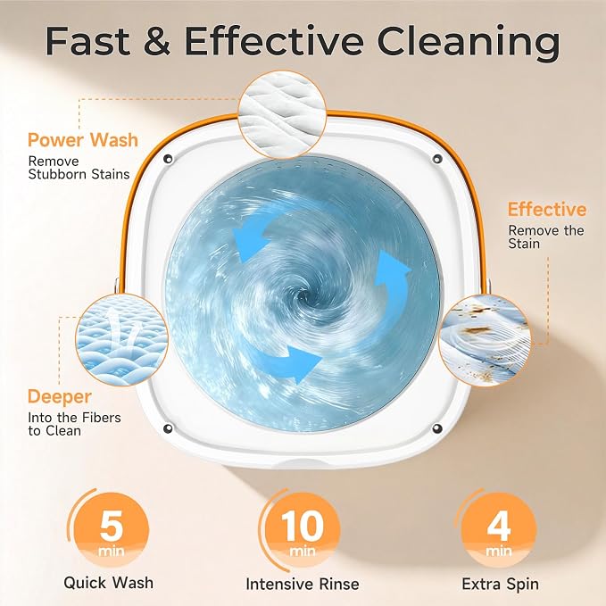 Portable Washing Machine, 12L Mini Washer with Spin Basket, 5/10 Min Wash & 4 Min Spin, Compact Portable Washer with Drain Hose for Baby Clothes, Underwear, Socks, Apartment, Dorm, RV