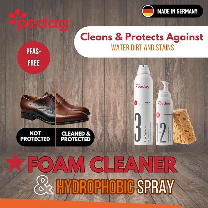 Pedag Leather/Suede/Nubuck/Textile Cleaner and Conditioner with Waterproofing Kit, 250 ml/150 ml, 3 Count
