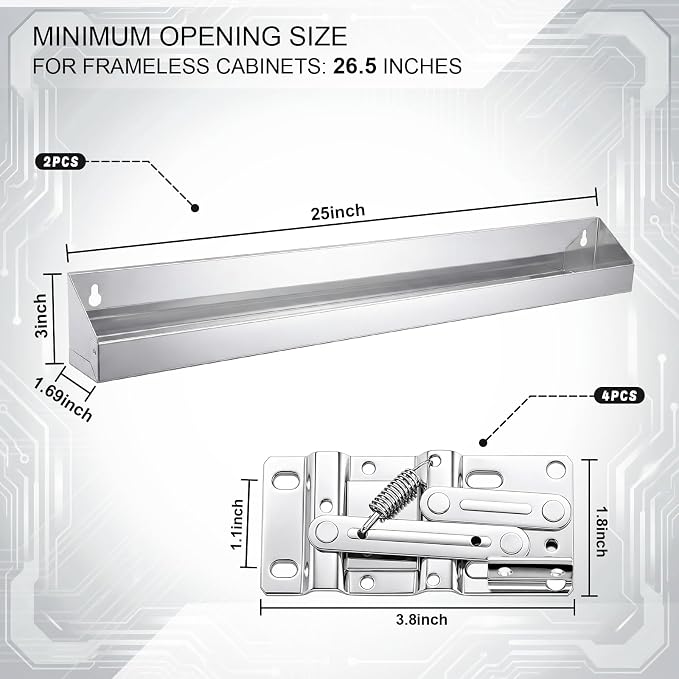 2 Set 25 Inch Metal Sink Drawer Tip Out Tray Kit Include Tip-Out Sink Trays and Hinges Large Pull Out Storage Organizer for Kitchen Bathroom Base Cabinets(Silver)