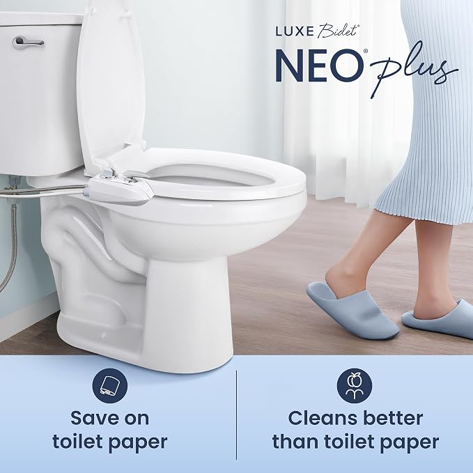 LUXE Bidet NEO 320 Plus - Warm Water, Dual Nozzle, Non-Electric Bidet Attachment for Toilet Seat, Patented Slide-In Install, 360° Self-Clean, EZ-Lift to Clean, Feminine & Rear Wash (Chrome)