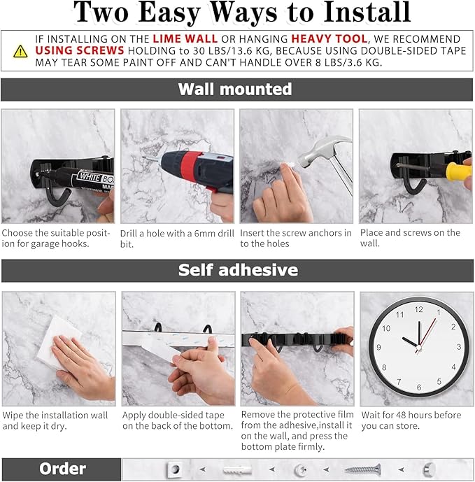3 Racks and 4 Hooks & Black 5 Racks and 4 Hooks Broom and Mop Holder Wall Mounted Garage Organizer Storage Tool Racks Stainless Steel Heavy Duty Hooks Self Adhesive Solid Non-slip Wall Hangers