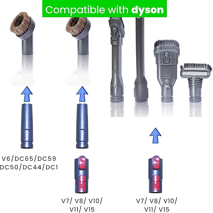 Vacuum Accessories & Attachments for Dyson Ball Animal 2, 3, DC58 DC59 V6 V7 V8 V10 V11 V15 - Flexible Crevice Tool for Hard to Reach Places & Dust Brush Attachment Kit - HouseHold Cleaning Tool Kit