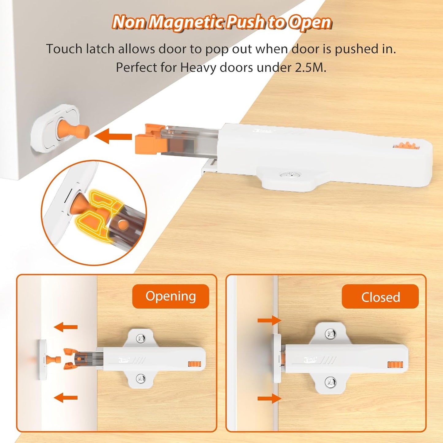 Jiayi Push to Open Door Catches Heavy Duty 2 Pack Push Opener Door Latch for Cupboard White Touch Open Latches for Closet Closing Wardrobe Closure Spring Push Latch