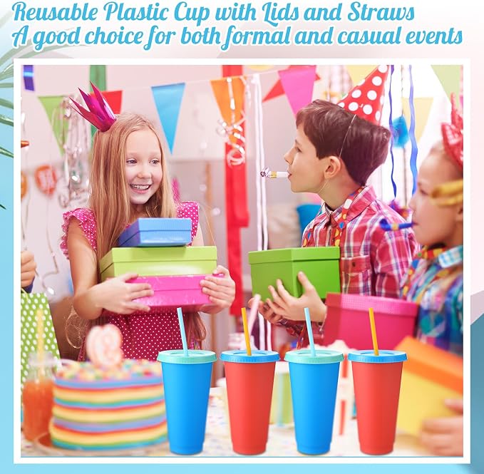 Honeydak 30 Pack Tumbler with Straw and Lid Bulk Cups for Gifts Water Bottle Iced Coffee Travel Mug Cup Reusable Plastic Tumblers for Party Birthdays 24-27 oz (Blend Color)