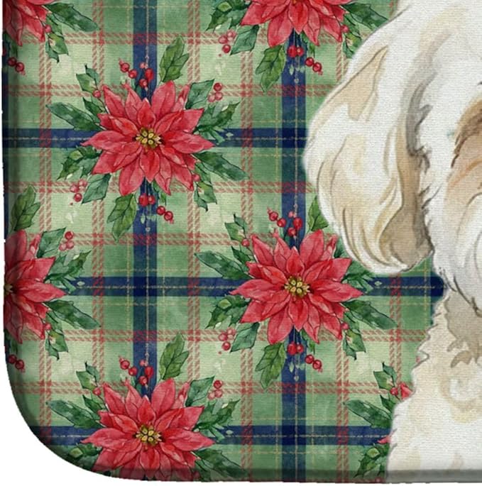 Caroline's Treasures White and Cream Bichon Frise Christmas PoinsettIas Dish Drying Mat Absorbent Dish Drying Mat Pad for Kitchen Counter Dish Drainer Mat for Countertop, 14 x 21", Multicolor