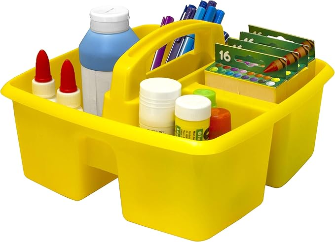 Storex 3-Compartment Small Caddy – Multipurpose Classroom Organizer with Handle, Lemon, 6-Pack (00950A06C)