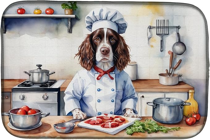 Caroline's Treasures DAC6247DDM English Springer Spaniel The Chef Dish Drying Mat Absorbent Dish Drying Mat Pad for Kitchen Counter Dish Drainer Mat for Countertop, 14 x 21", Multicolor