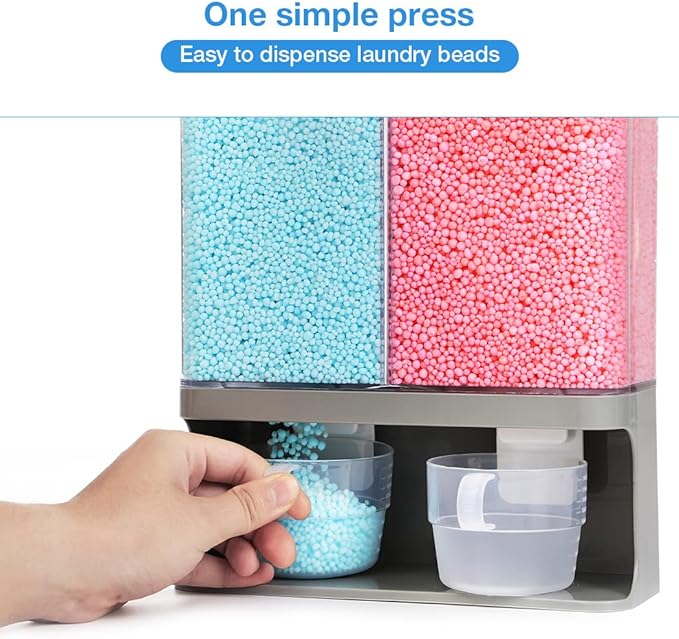 Conworld Laundry Detergent Dispenser, Wall-Mounted Scent Booster Beads Dispenser for Laundry Room Organization and Storage, Rice Dispenser, Suitable for Laundry Beads, Grey