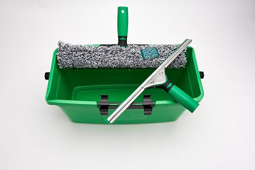 Unger Commercial Window Cleaning Kit – 3-in-1 Starter Set with 14" Squeegee, Microfiber Washer with T-Bar Handle & 3-Gallon Bucket – Complete Glass Cleaning System, WNK13