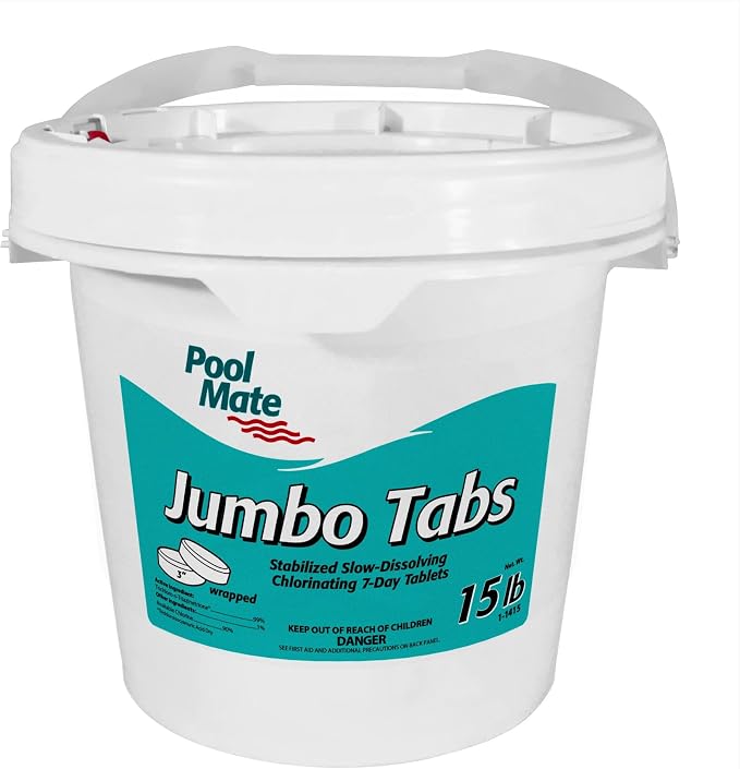 Pool Mate 15-Pounds Premium Slow-Dissolving Jumbo Tabs, Chlorine Tablets 3 Inch, Made in USA