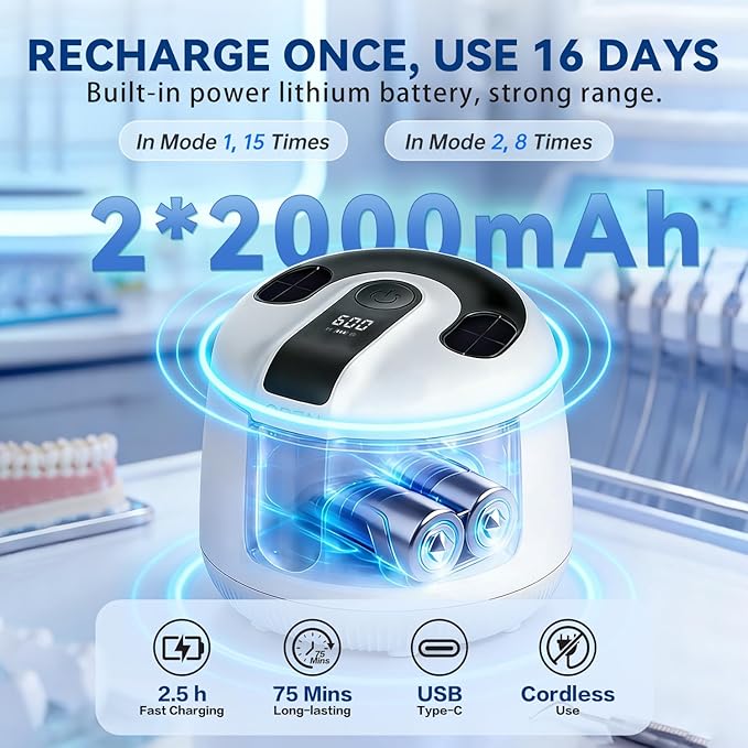 Ultrasonic Retainer Cleaner Machine 48kHz, Cordless Dental Cleaning Pod, Ultrasonic Retainer Cleaner for Aligners, Dentures, Mouth Guards, Toothbrush Heads and Jewelry with 200ML Capacity, LAB Supply