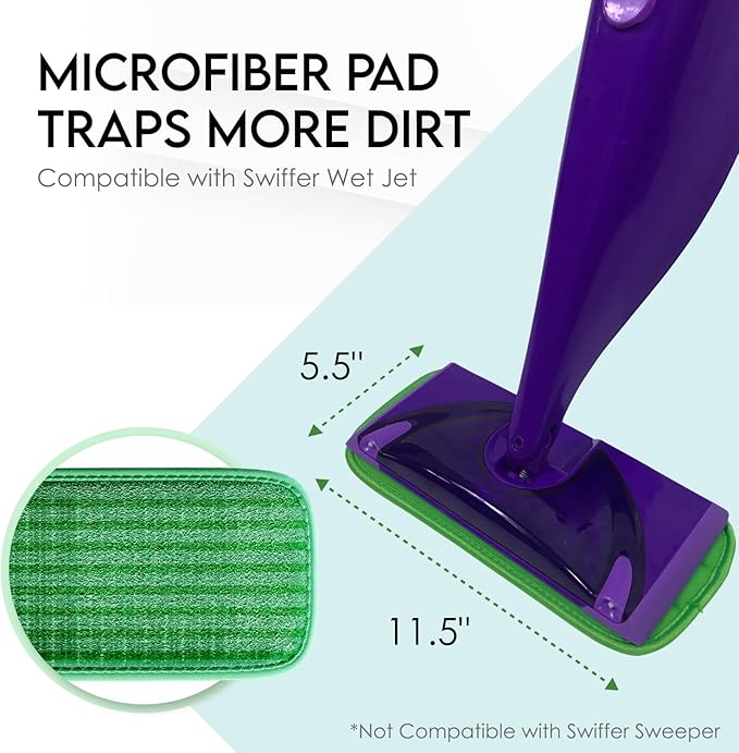 Reusable Floor Mop Pads - 8 Pack Swiffer Wet Jet Compatible Refills - Machine Washable, 12-inch Microfiber Mop Swiffer Wet Pads - Eco-Friendly Household Cleaning Supplies