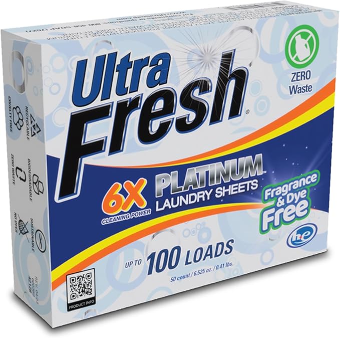 Ultra Fresh 6X Platinum Laundry Detergent, Up to 640 Loads, Bleach Alt, 5 Gallon Bundled with 2 Pack Laundry Detergent Sheets, Fragrance and Dye Free