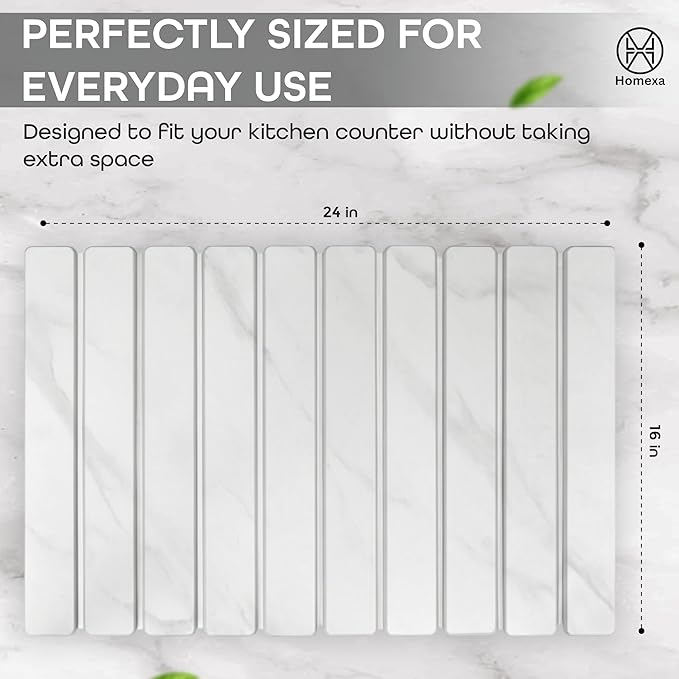 LStone Dish Drying Mat 24" x 16" – Dish Drying Stone – Large Diatomaceous Earth Drying Mat with Non-Slip Base – Quick Dry Kitchen & Bathroom Drying Pad for Dishes, Glassware & Bottles (Marbled White)
