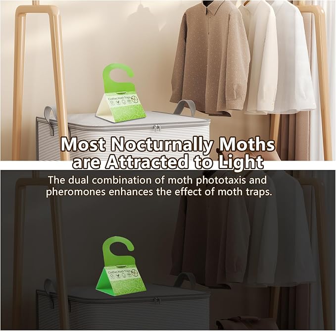 Moth Traps for Clothes, 12 Pack - Clothing Moth Traps with Pheromones Attractant, Moth Sticky Trap for Closets & Carpet & Wardrobes, Indoor Clothes Moth Killer