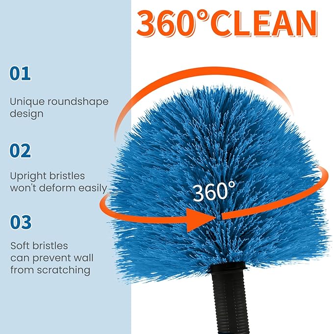 Cobweb Duster with Extension Pole, Dense Soft Bristles & Efficient Dust Removal, High Reach Cleaning 5-20FT Adjustable to 26FT, Indoor Outdoor for Ceilings/Corners/Fans