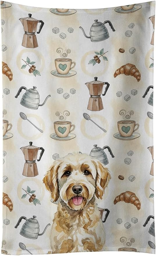 Caroline's Treasures Labradoodle Coffee Bar Kitchen Towel Velour Plush Front and Cotton Loop Back Machine Washable