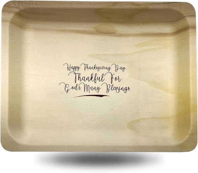 10" Wooden Plates with "Thankful for God's Blessings" Custom Print - Pack of 25ct