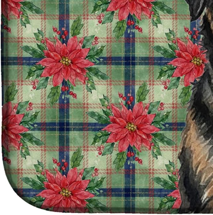 Caroline's Treasures Brindle Bouvier des Flandres Christmas PoinsettIas Dish Drying Mat Absorbent Dish Drying Mat Pad for Kitchen Counter Dish Drainer Mat for Countertop, 14 x 21", Multicolor