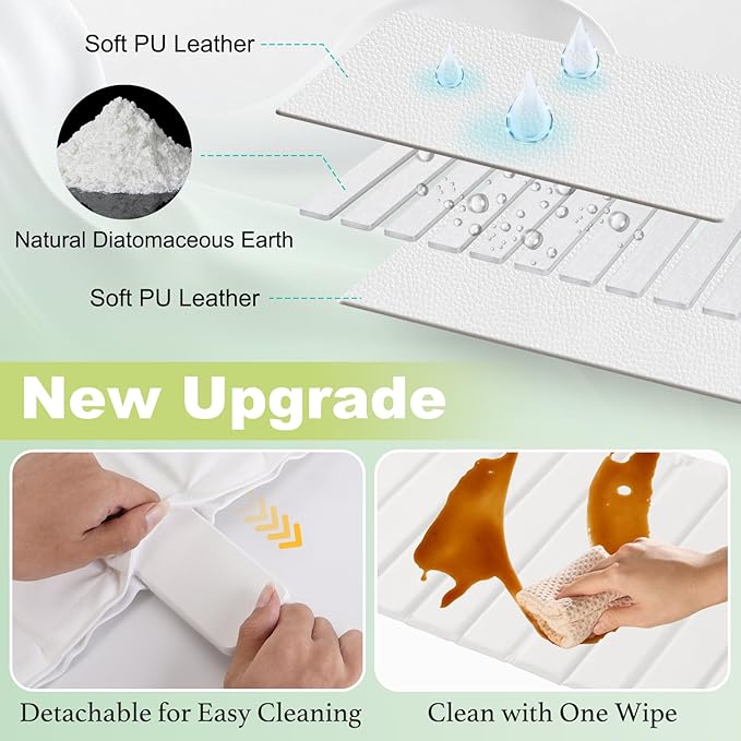 Oxydrily Large Stone Drying Mat for Kitchen Counter, Ultra Absorbent Diatomaceous Earth Mat with PU Leather Cover Stain-resistant Quick Dry/Foldable, Collapsible Dish Mats for Dishes Cups 23.6"x15.3"