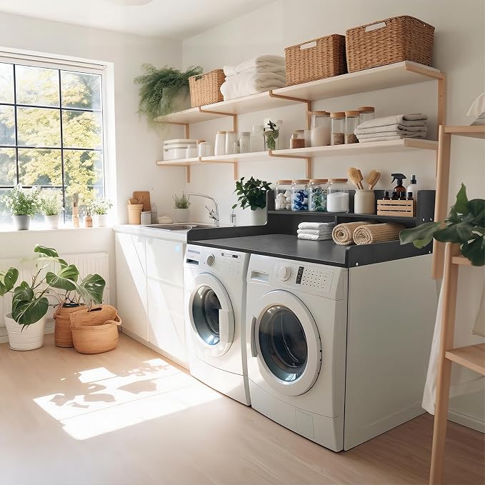 2-Tier Washer Dryer Countertop, 54" W x 27.5" D Laundry Countertop Cover with Non-Slip Pad,Large Space Laundry Topper for Laundry Room Organization (Black)