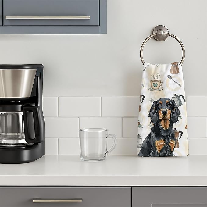 Caroline's Treasures Gordon Setter Coffee Bar Kitchen Towel Velour Plush Front and Cotton Loop Back Machine Washable